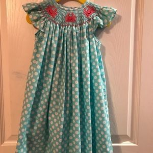NWOT Smocked Auctions Crab blue teal dress Size 3T